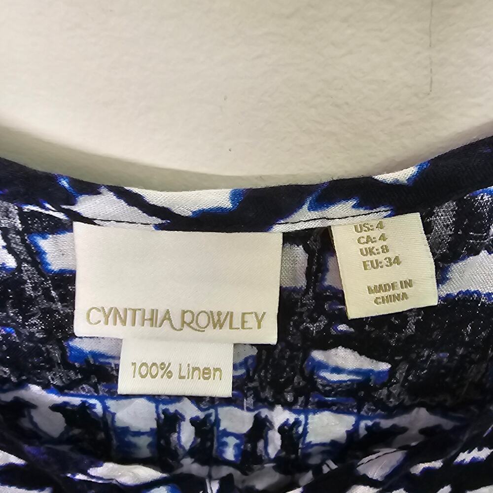 Linen Summer Dress Women's Size 4 Nautical Coastal Blue & White Cynthia Rowley - Picture 3 of 5